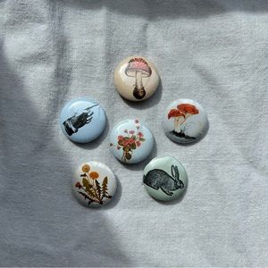 Cottagecore Vintage | Mushroom Woodland Pinback Buttons | 1 inch diameter